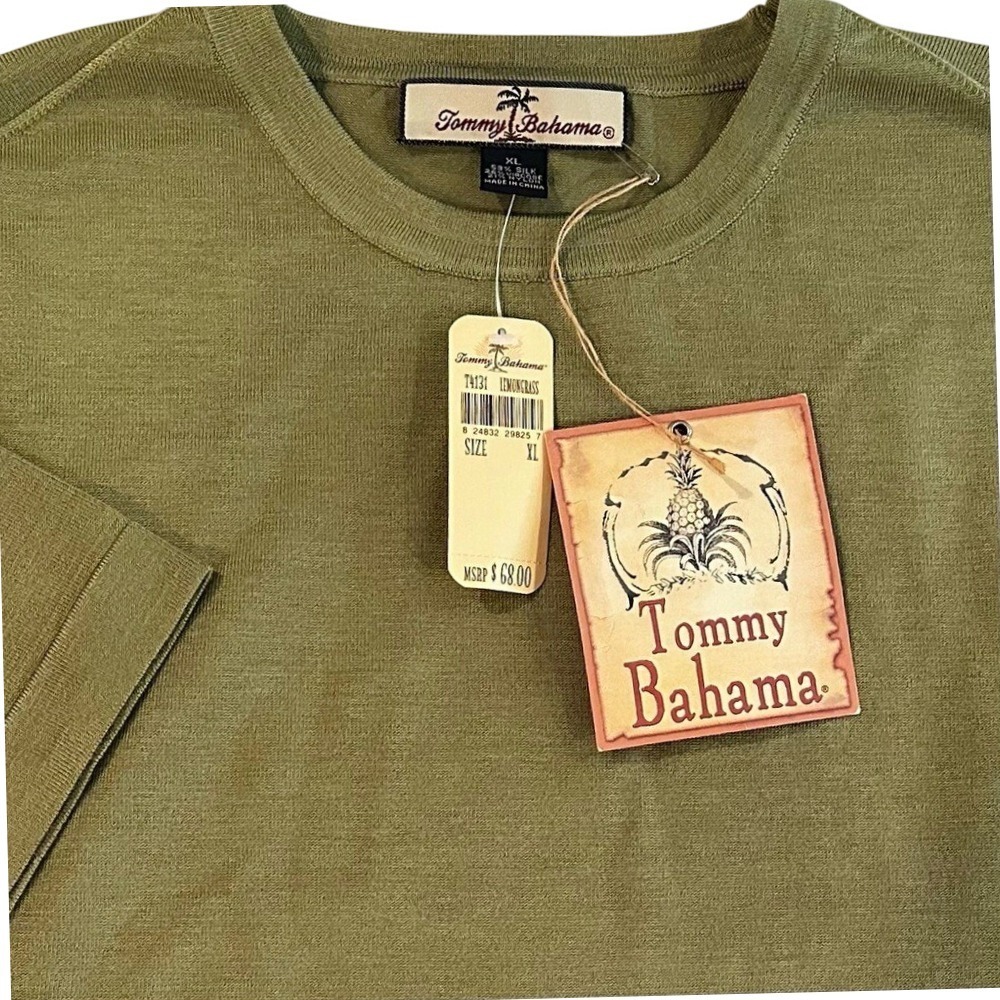 Tommy Bahama Silk Blend Short Sleeve Sweater Men's XL Olive Green Casual NWT